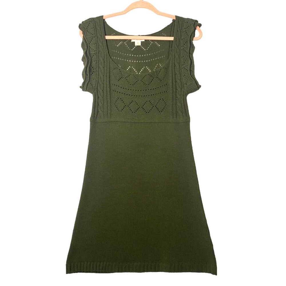 Sfera Sweater Dress Women Sz Small Green Sleeveless Ruffle Diamond Dot Design‎